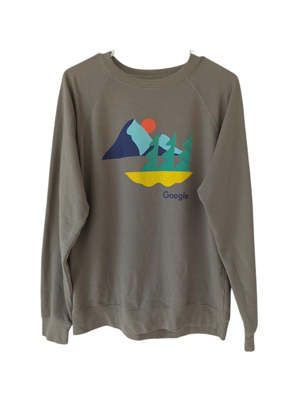 Google Official Merch Raglan Crewneck Sweatshirt M Olive Green Mountain Gorpcore